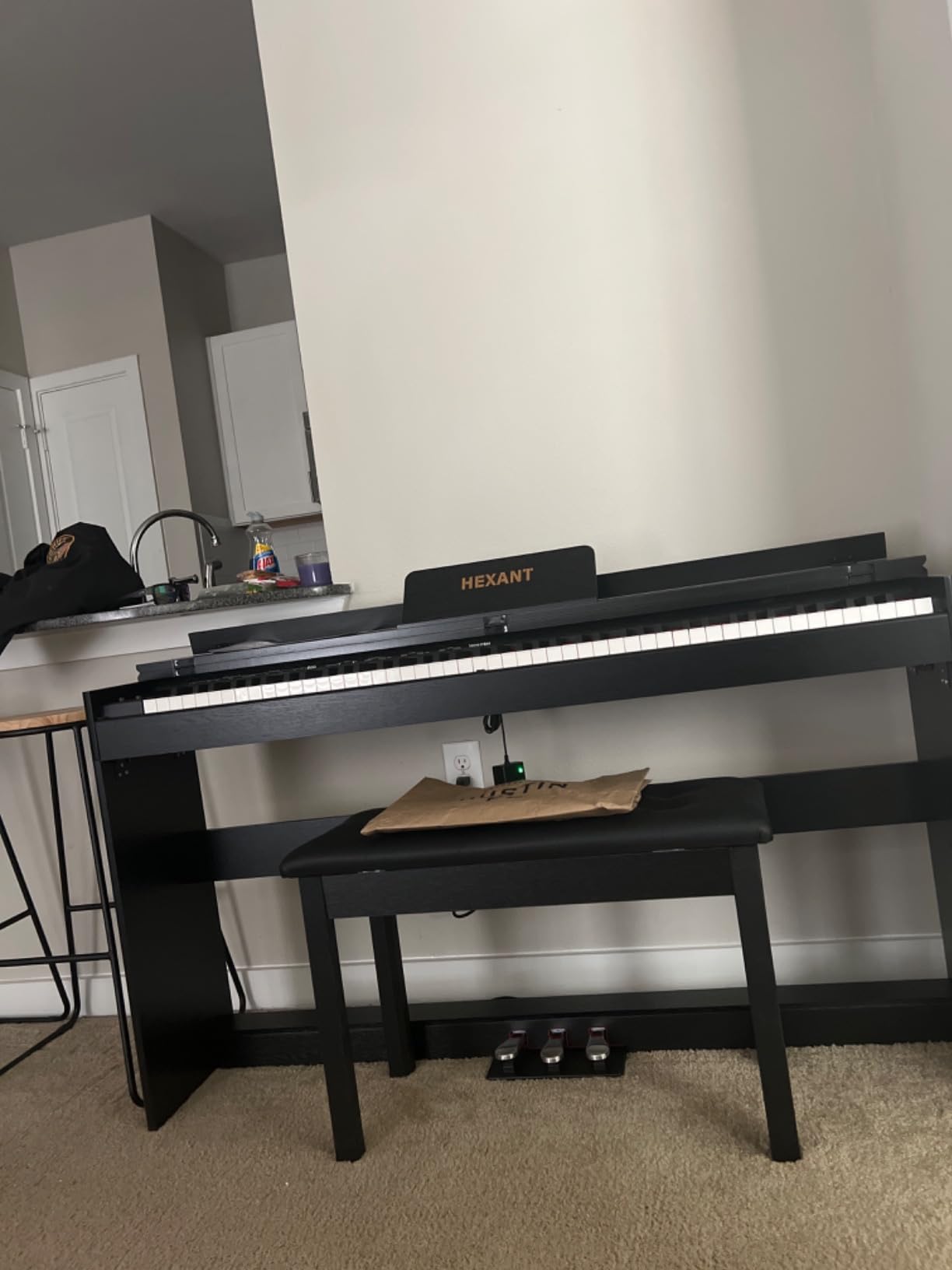 HEXANT 88-Key Weighted Digital Piano, Full-Size Semi-Weighted Upright Flip Electric Keyboard Piano with 3 Pedal and Multi-Functional Keyboard for Beginner(with Bench,Black) customer photo 1