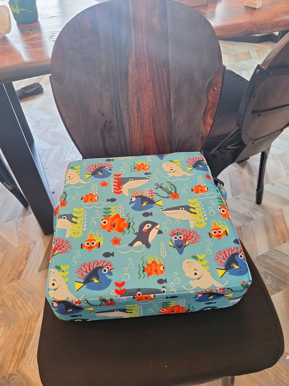 Toddler Booster Seat for Dining Table,4 Inches Washable Double Safer Straps Non-Slip Bottom Booster Seat for Kids, Portable Travel High Density Sponge Detachable Increasing Cushion for Child... customer photo 1