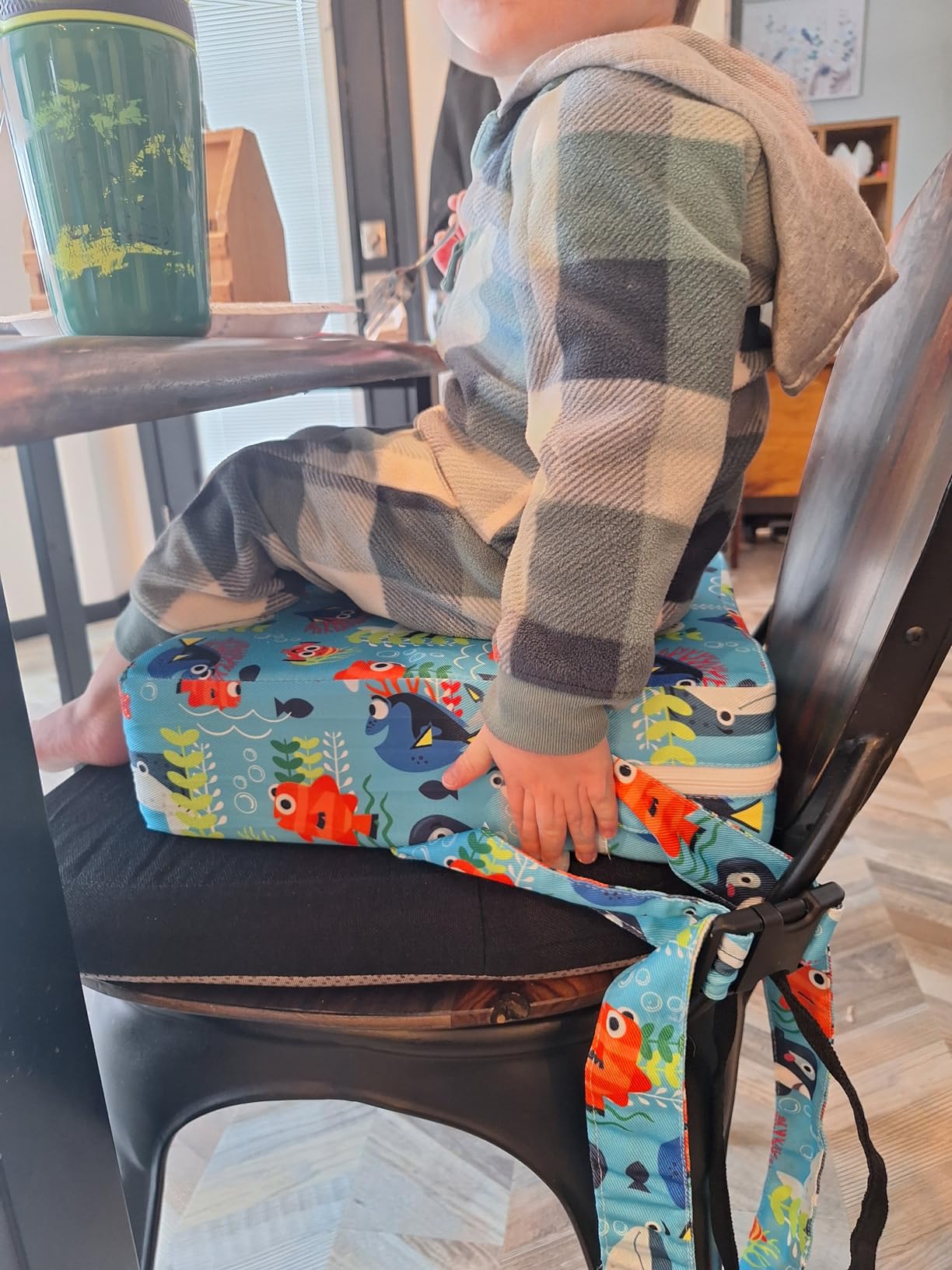 Toddler Booster Seat for Dining Table,4 Inches Washable Double Safer Straps Non-Slip Bottom Booster Seat for Kids, Portable Travel High Density Sponge Detachable Increasing Cushion for Child... customer photo 2
