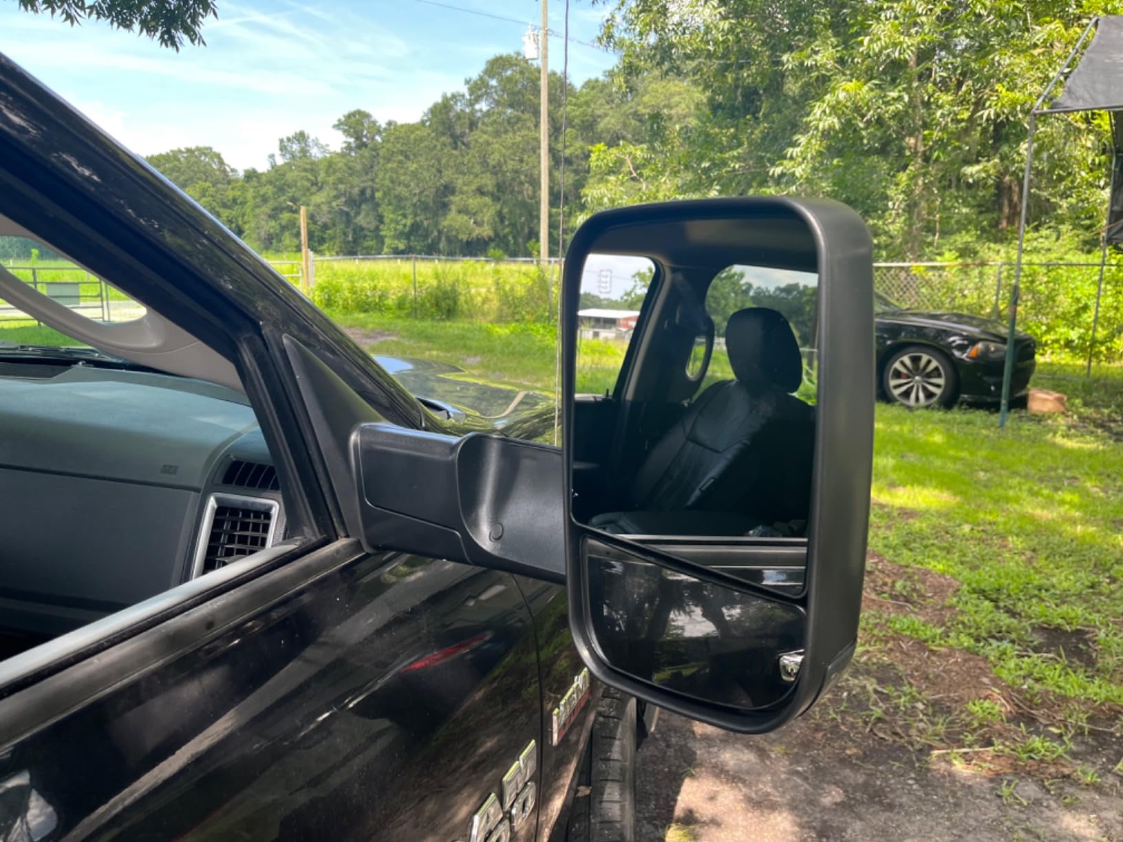 Smoked Power Heated Tow Mirrors Compatible with 2009-2018 Dodge Ram 1500, 2010-2018 2500 3500, 2019-2024 Ram 1500 Classic Flip Up Extended Trailer Towing Side Mirrors with Puddle Light, Black Housing customer photo 1