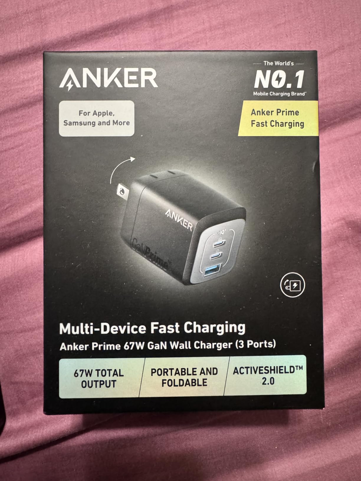 Anker USB Charger Block, 67W GaN Wall Charger, 3-Port Compact Fast Charging customer photo 1