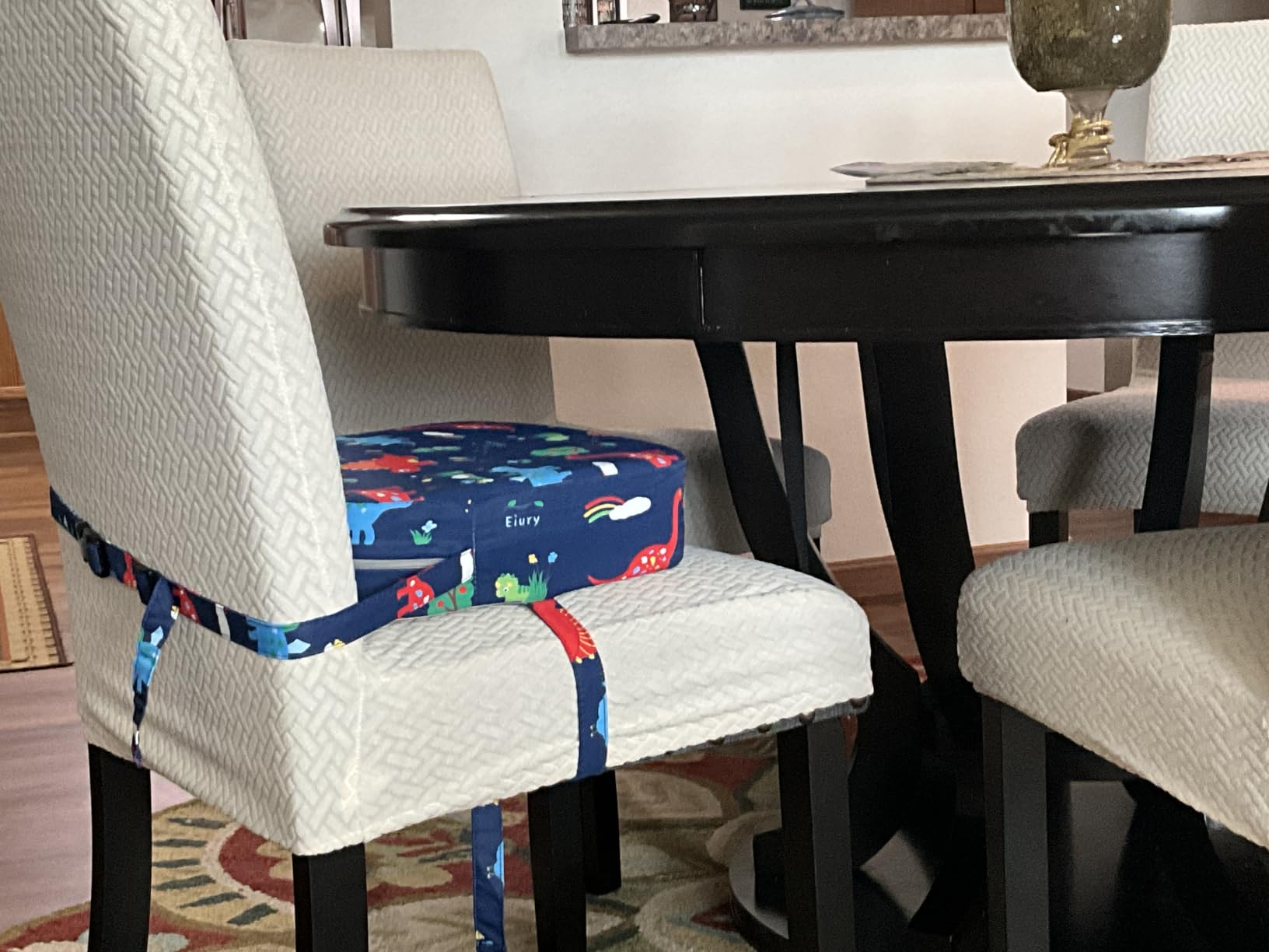 Eiury Toddler Booster Seat for Dining Table, Portable Kids Booster Seat with Safety Buckles Portable Increasing Booster Cushion with Non-Slip Bottom (Blue Dinosaur) customer photo 2