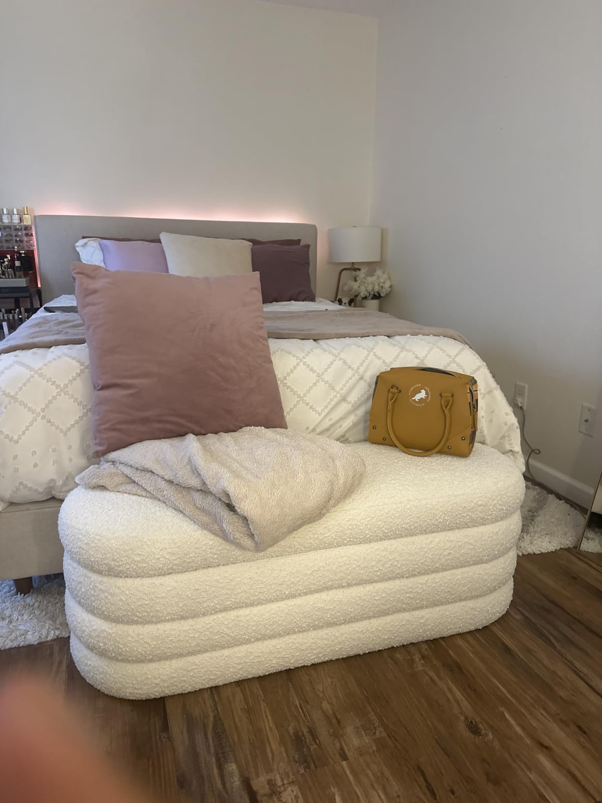 Busaurus Storage Ottoman Bench 49.2 Inch Upholstered Fabric Storage Bench for Bedroom End of Bed Aesthetic Large Oval Ottoman for Living Room Entryway (Ivory) customer photo 2