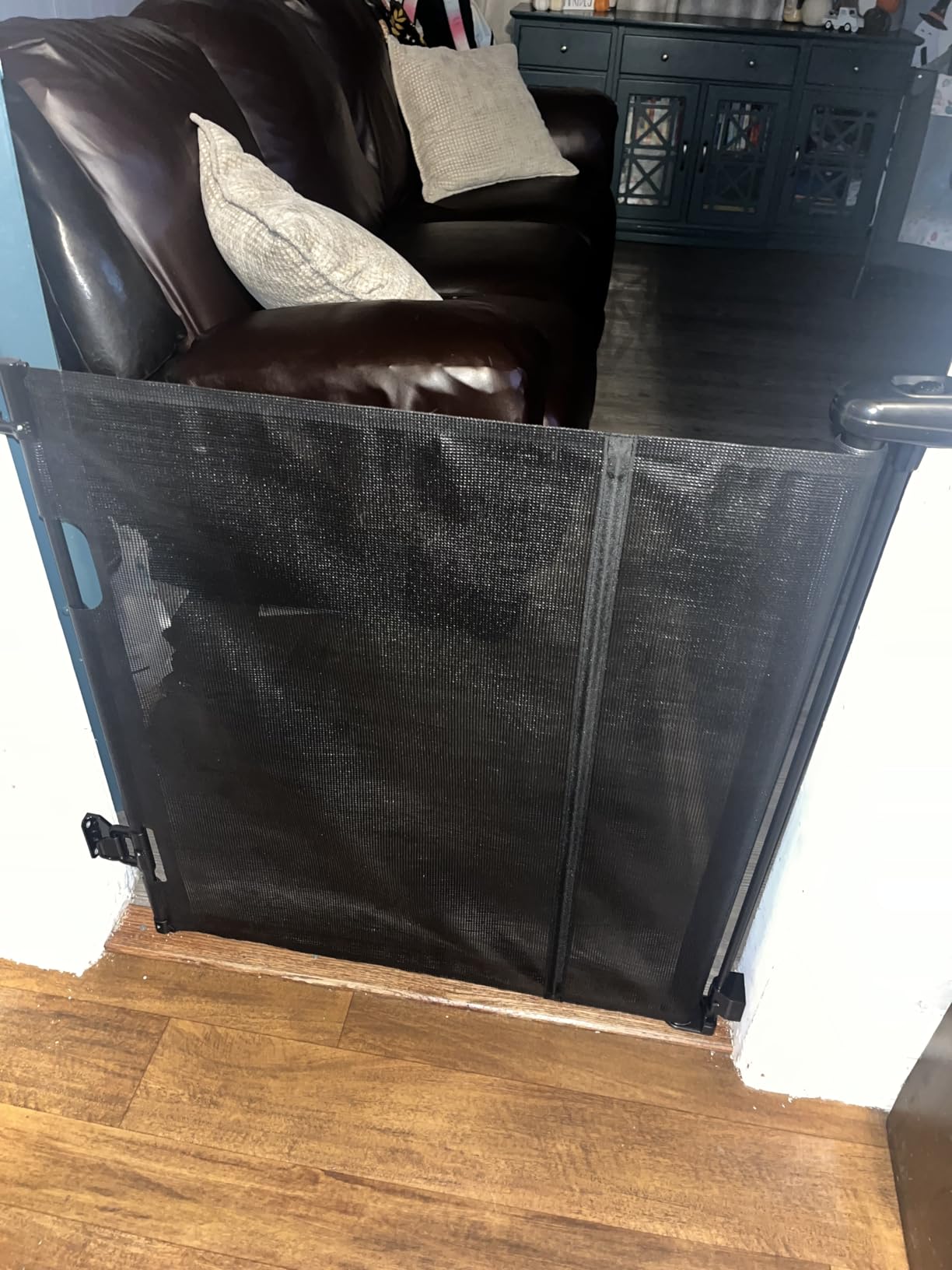 Reinforced 80 Inch Retractable Baby Gate Extra Wide Baby Gate for Wide Openings, Indoor/Outdoor Retractable Dog Gate for Doorway, Mesh Dog Gate Indoor Prevent Babies/Pets from Crawling Under, Black customer photo 1