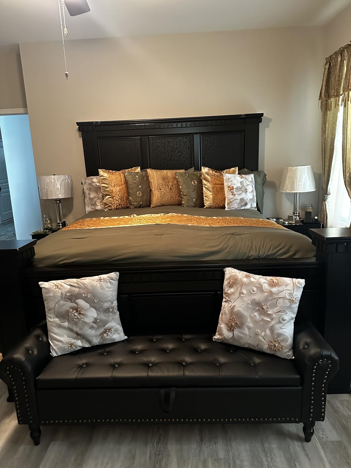 Furniliving 51” Storage Benches, End of Bed Bench with Button-Tufted Large Upholstered Storage Ottoman Linen Window Bench with Storage Shoe Cabinet Bench, for Bedroom, Entryway, Closet, Beige customer photo 1