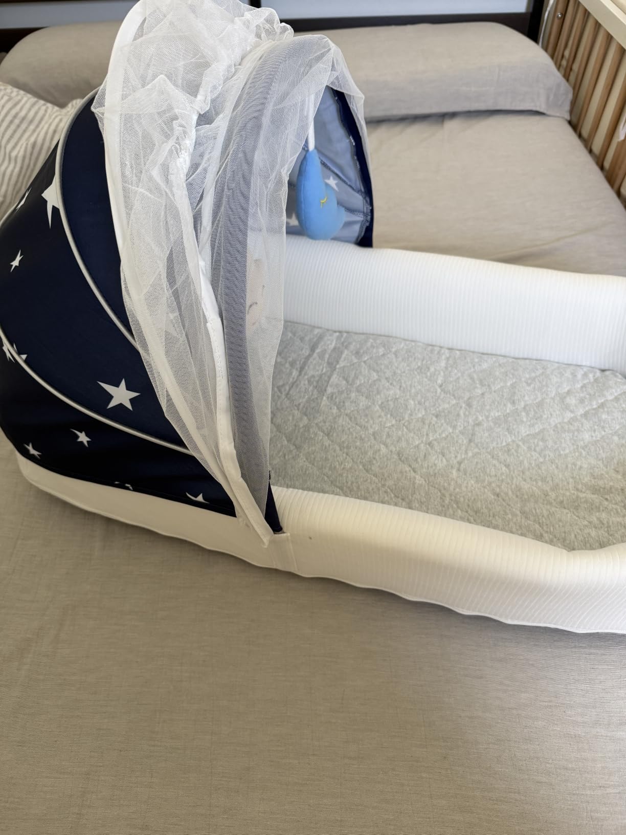 Portable Newborn Nest Lounger with Canopy & Mosquito Net-Lightweight Foldable Newborn Play Support & pad and Washable Cover, Indoor-Outdoor Use (Grey) customer photo 1