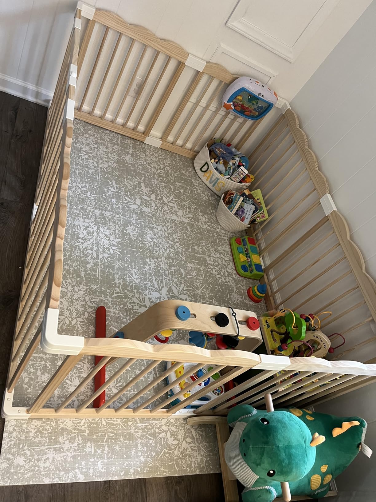 Wooden Baby Playpen 98x65x24In Adjustable Play Yard with Lock Gate customer photo 1