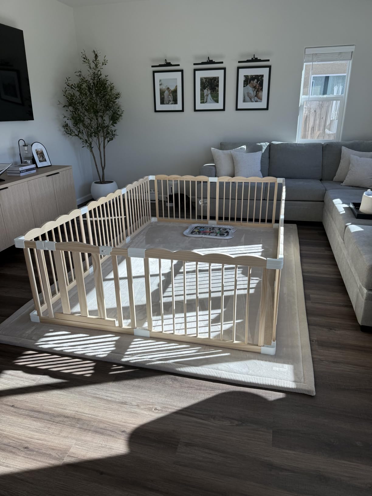 Wooden Baby Playpen 98x65x24In Adjustable Play Yard with Lock Gate customer photo 2