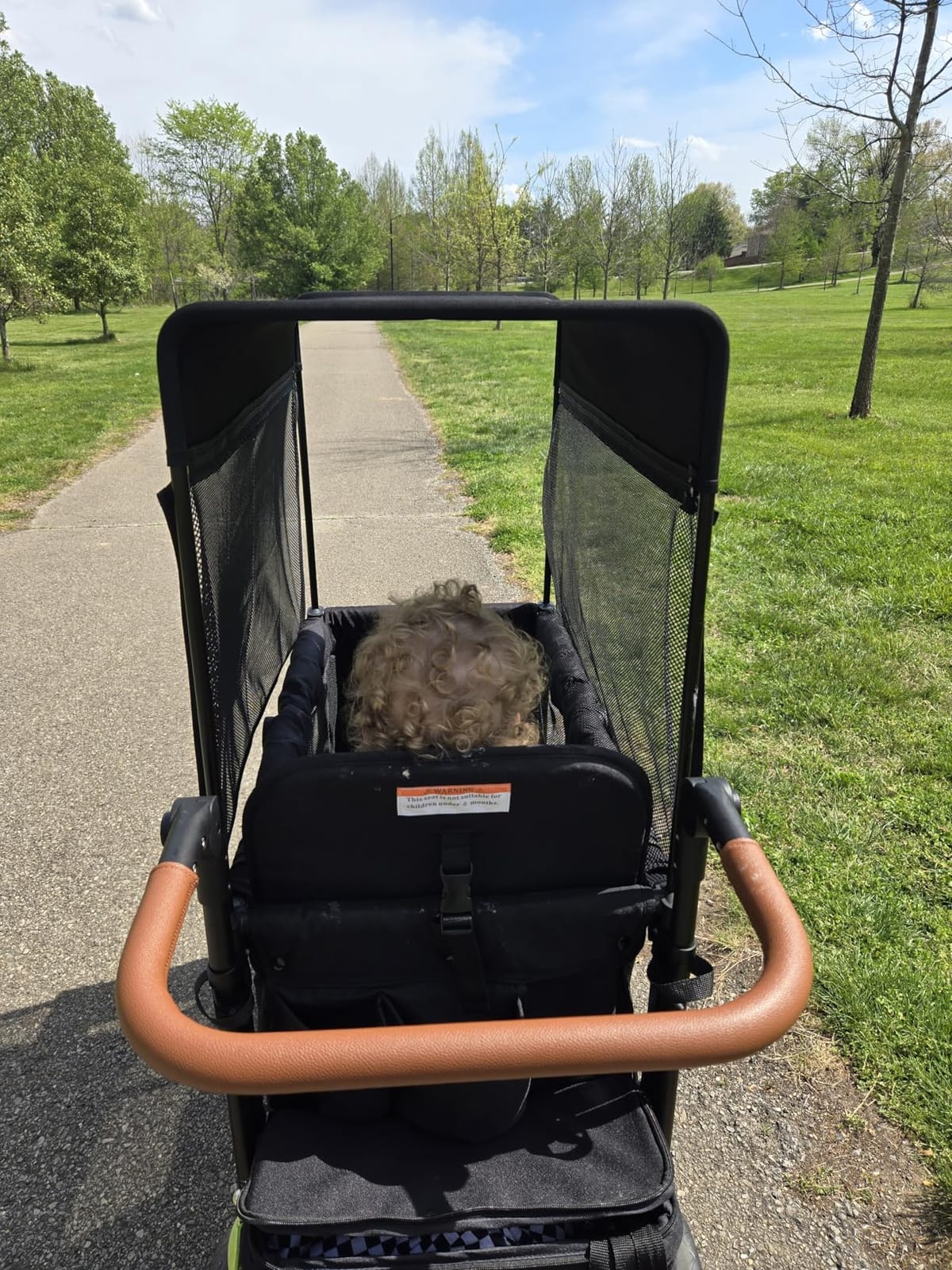 Stroller Wagon for 2 Kids, Foldable 2 Seater Wagon Stroller with Raised Seats, 5-Point Harnesses, Adjustable UPF 50+ Canopy, Front Zip Door, All-Terrain Wheels, Insulated Snack Bag, Black customer photo 1
