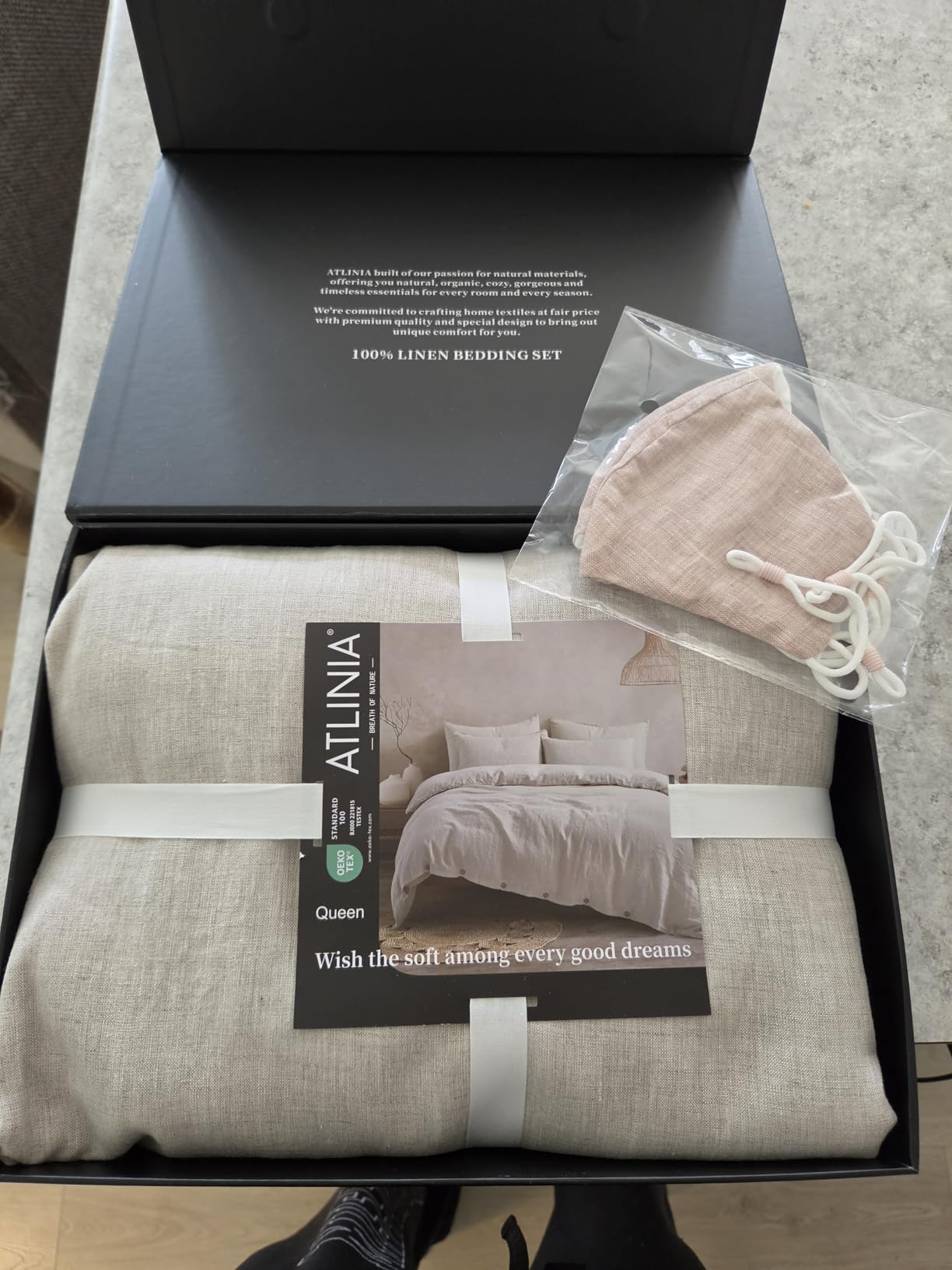 ATLINIA 100% Flax Linen Duvet Cover Set - Stone Washed Pure French Linen Organic Fabric for Farmhouse Comforter Boho Bedding Included 1 Duvet Cover 2 Pillow Shams(Natural, Queen) customer photo 1