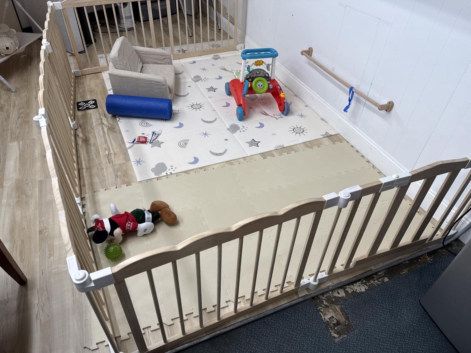 Wooden Baby Playpen 69x103 Inch Foldable Toddler Fence with Safety Lock customer photo 1