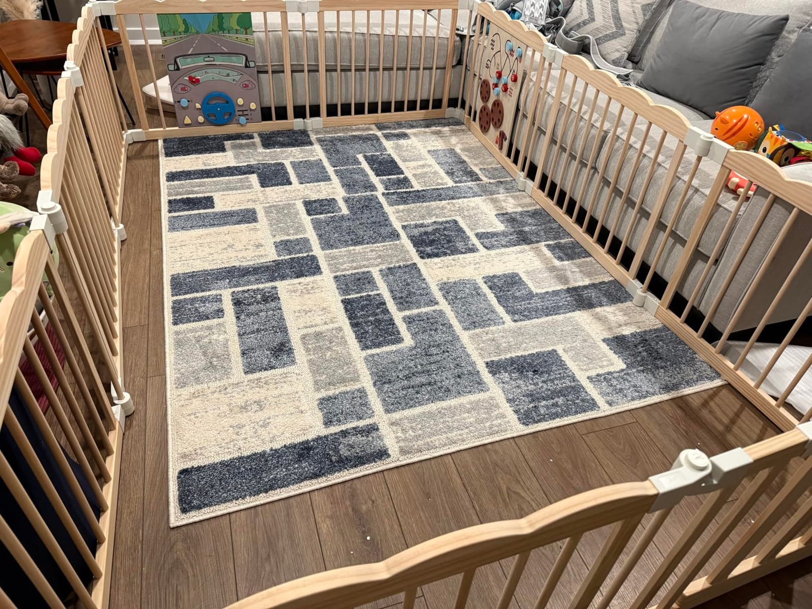 Wooden Baby Playpen 69x103 Inch Foldable Toddler Fence with Safety Lock customer photo 2