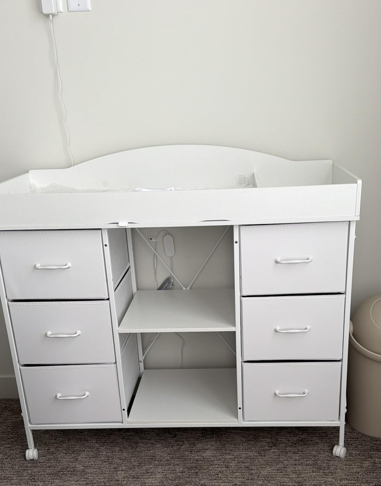YeTom Changing Table, 6-Drawer Dresser, Adjustable Shelves, Mobile, White customer photo 2