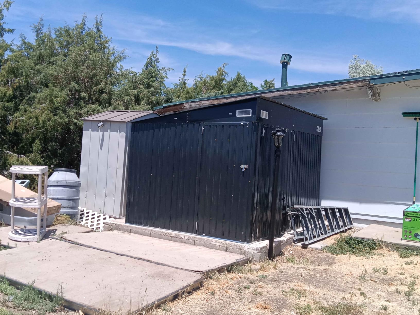 8'x12' Outdoor Lean to Storage Shed with Triple Doors Utility Galvanized Steel Sheds for Vertical Storage, Dual Lock Metal Shed with Sloped Roof for Mower,Bike,Garden Tools (Black) customer photo 1