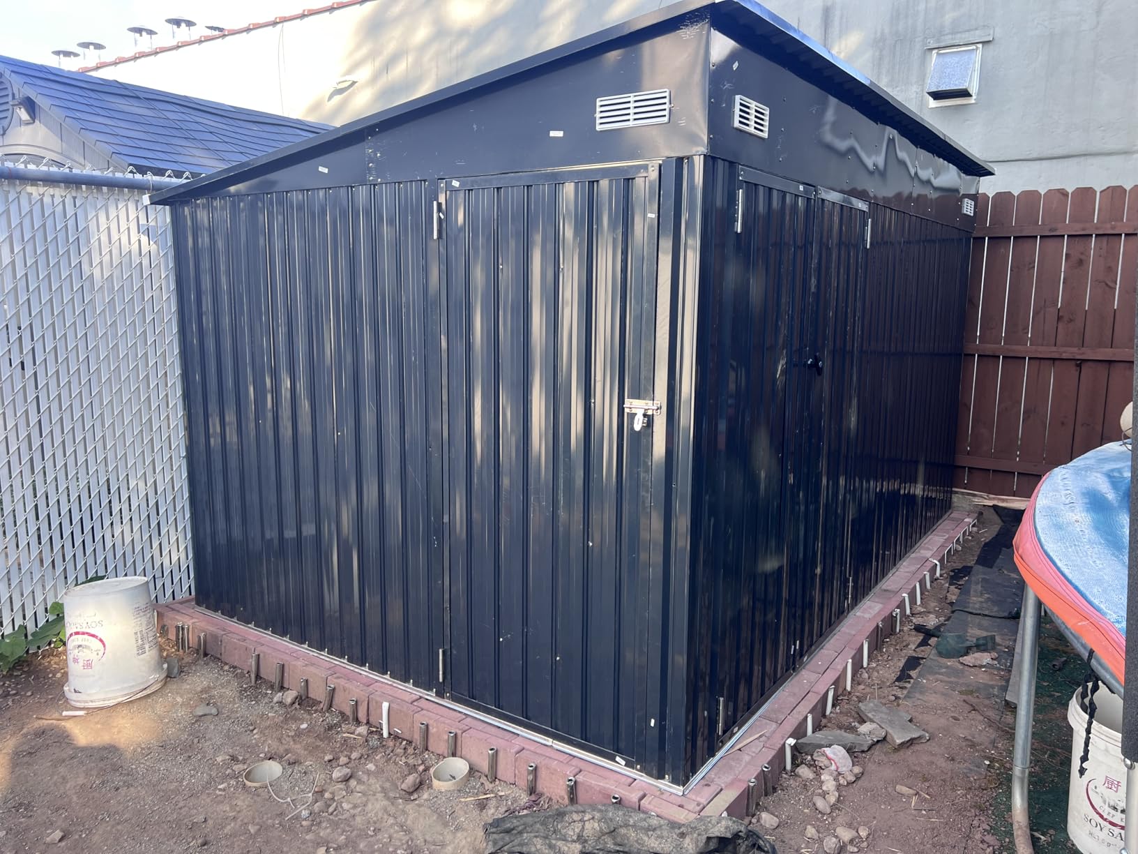 8'x12' Outdoor Lean to Storage Shed with Triple Doors Utility Galvanized Steel Sheds for Vertical Storage, Dual Lock Metal Shed with Sloped Roof for Mower,Bike,Garden Tools (Black) customer photo 2