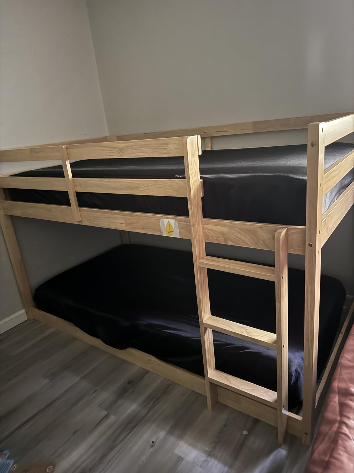 Low Bunk Bed Twin Over Twin, Solid Wood Floor Bunk Bed Frame with Ladder & Safety Guardrails, Twin Bunk Beds for Kids Boys and Girls, Saving Space, No Box Spring Needed, Gray customer photo 2