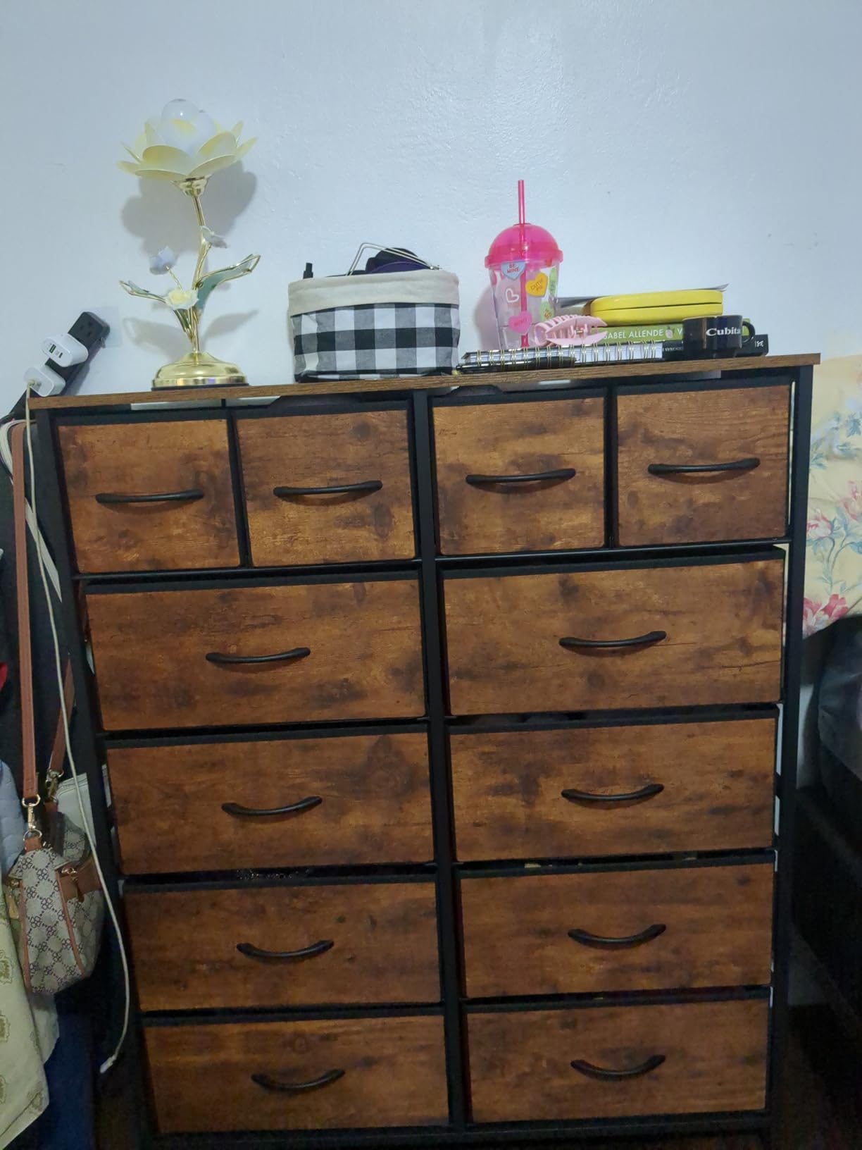 WLIVE 12 Drawer Tall Fabric Dresser Bedroom Storage Chest, Rustic Brown customer photo 2