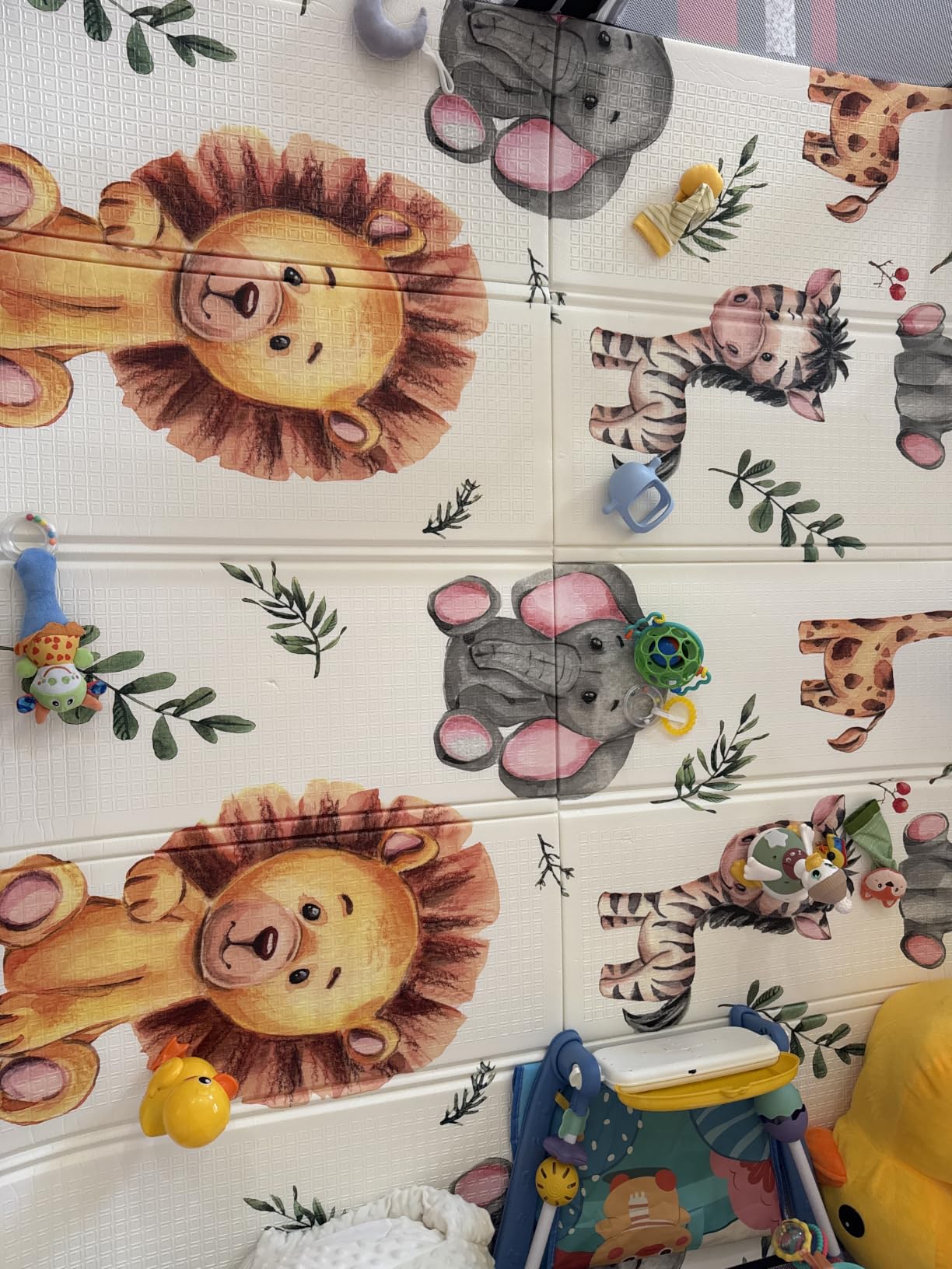 NOONKTY 79x71 Extra Large Baby Play Mat for Floor, Foldable Foam Playmat for Babies 0-12 Months & Kids, Non-Toxic Waterproof Baby Mat for Floor, Thick Playpen Mat for Tummy Time Crawling, Elephant+Mon customer photo 2