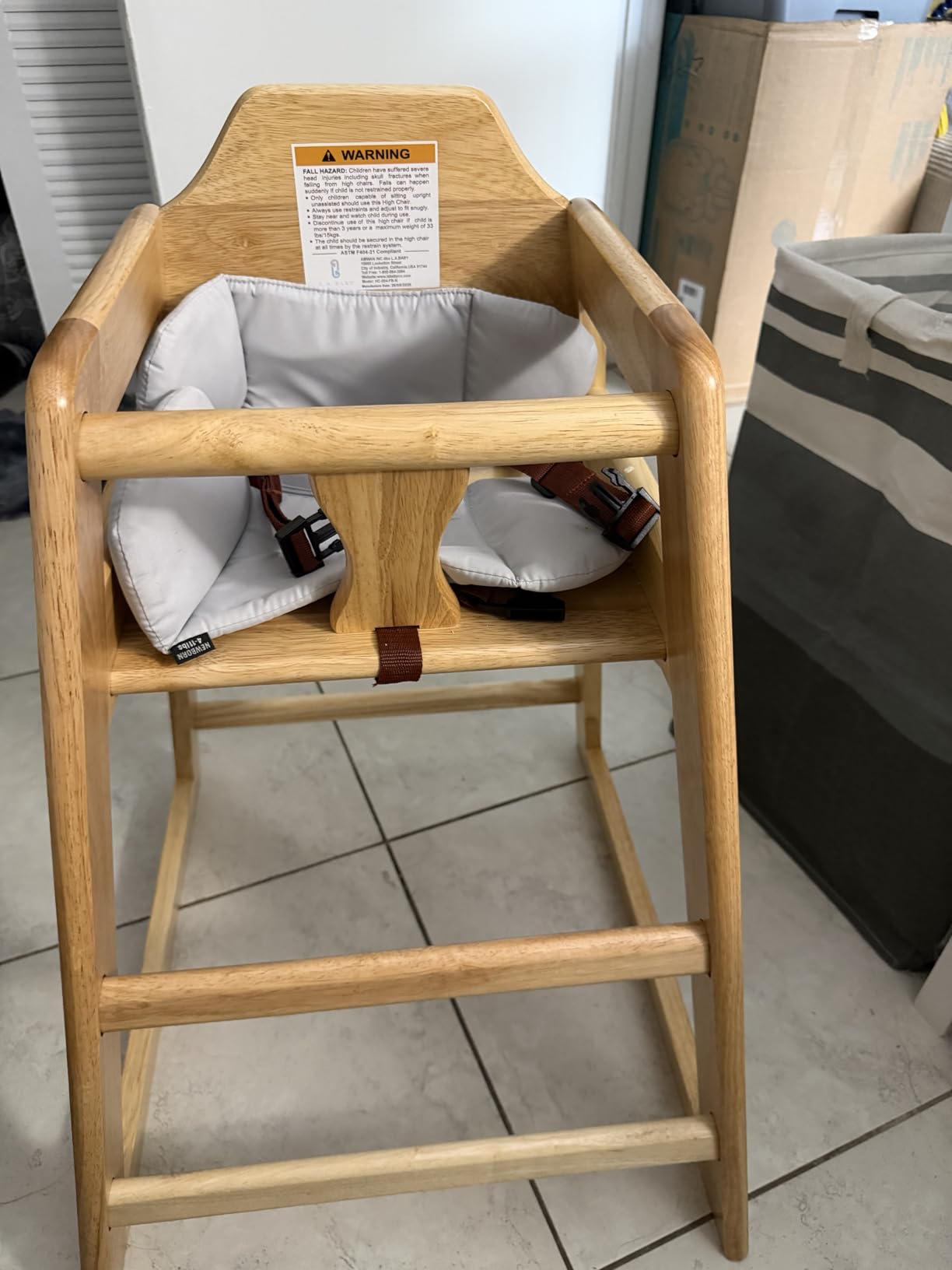 LA Baby Wooden High Chair - Restaurant Style Solid Wood Highchair for Babies and Toddlers - ASTM F404 Safety Certified - Stackable Design - Natural customer photo 2