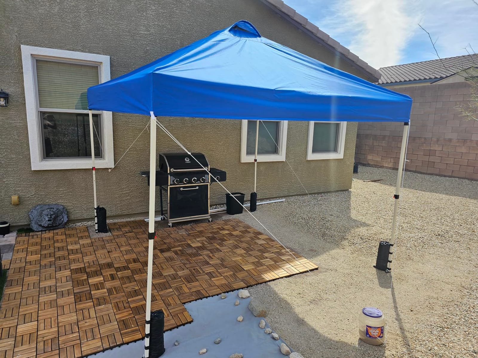WEIZE 10x10 Pop Up Canopy Tent, 1-Button Push Setup Canopy Tent with 1 Sidewall, Adjustable Height Instant Portable Shelter,Portable Roller Bag, Easy Outdoor Sun Shade for Events,4 Weight Bags,Blue customer photo 2